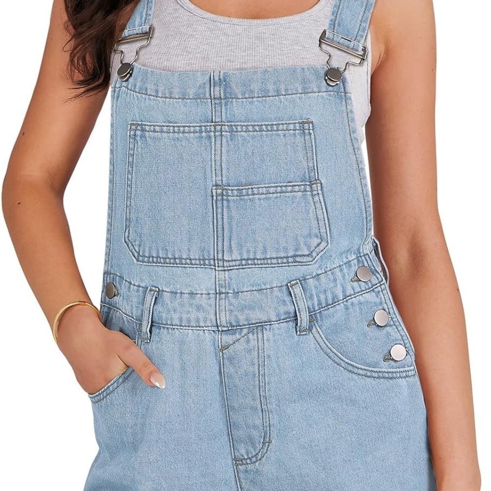 Anrabess Light Blue Denim short loose fit adjustable Overalls NWT